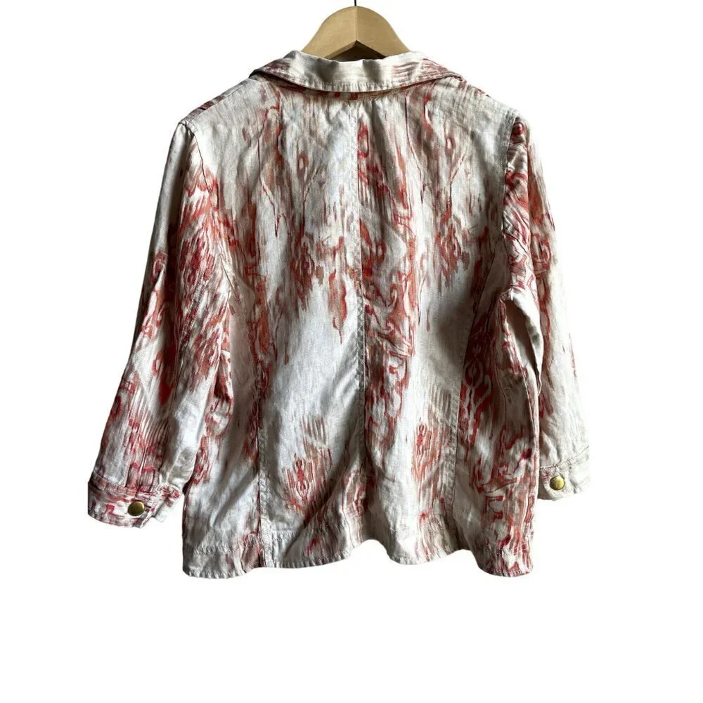 Chico's Size 2/Large/US 12 Orange Cream Ivory Full Zip 100% Linen Jacket